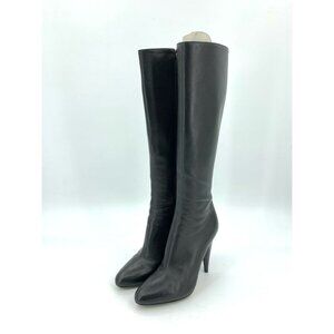 Prada Black Leather Knee-High Stiletto Heel Boots 36.5 Womens